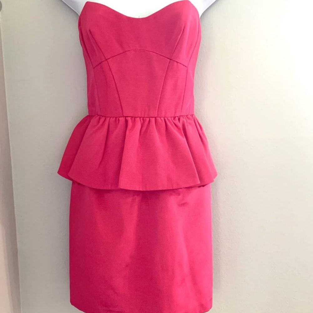 Strapless Pink Peplum dress by Allen Schwartz ABS